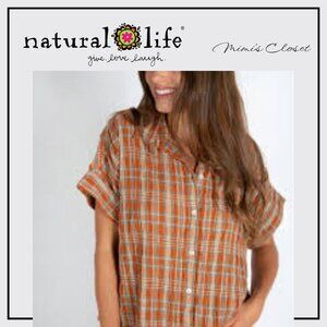 NATURAL LIFE Textured Madras Plaid Oversized Crop Top - L